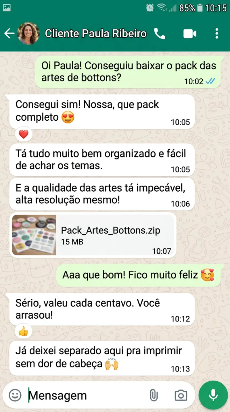 Depoimento de cliente 1 no WhatsApp